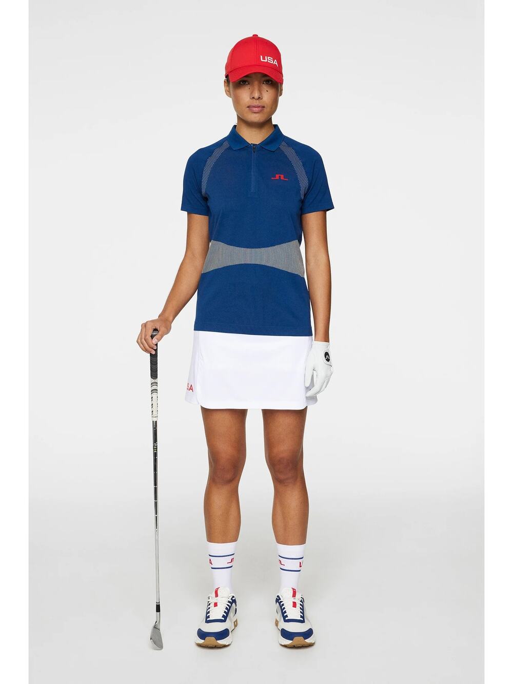 J. Lindeberg Women's Medium Estate Blue Alizee Seamless Polo Golf T-Shirt M30-22